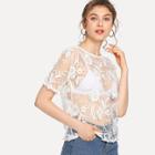 Shein Flower Embroidery Sheer Lace Blouse
