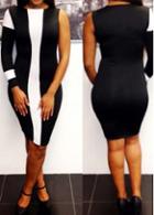 Rosewe Chic One Shoulder Design Color Blocking Sheath Dress White And Black