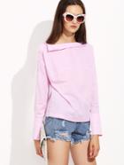 Shein Pink Striped Long Sleeve Buttons Blouse