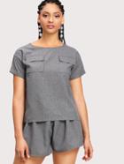 Shein Flap Pocket Chambray Top With Shorts