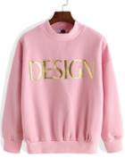 Shein Pink Mock Neck Letters Patterned Sweatshirt