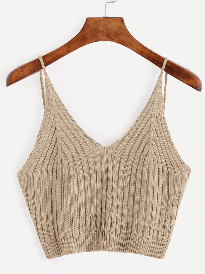 Shein Apricot V Neck Knitted Cami Top