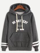 Shein Dark Grey Varsity Print Raglan Sleeve Sweatshirt