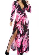 Rosewe Long Sleeve Side Slit Maxi Dress