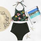 Shein Eyelet Insert Botanical Print Bikini Set