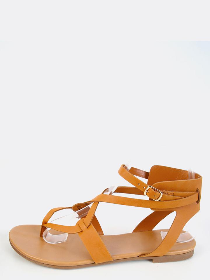 Shein Strappy Thong Sandals Tan