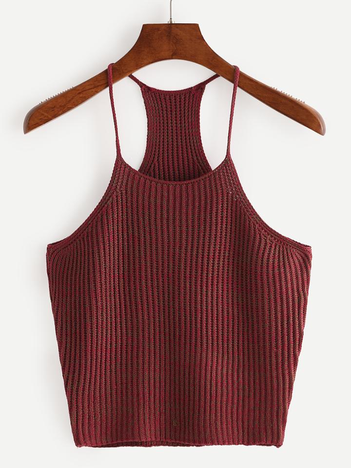 Shein Burgundy Spaghetti Strap Knitted Tank Top