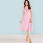 Shein Button Up Embroidered Collar Neck Striped Dress