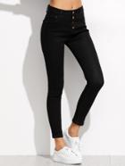 Shein Black Single Breasted Skinny Ankle Jeans