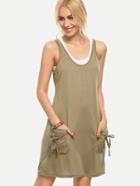 Shein Olive Green Double Layer Tank Dress With Pockets