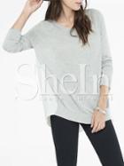 Shein Grey White Long Sleeve Color Block T-shirt