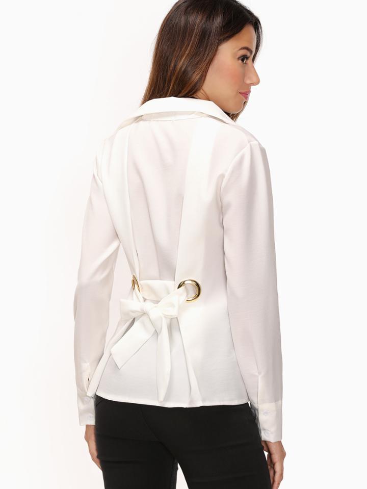 Shein White Metal Eyelet Tie Back Shirt