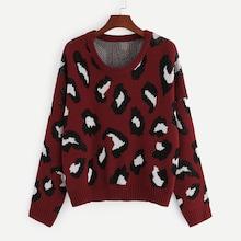 Shein Plus Round Neck Leopard Sweater