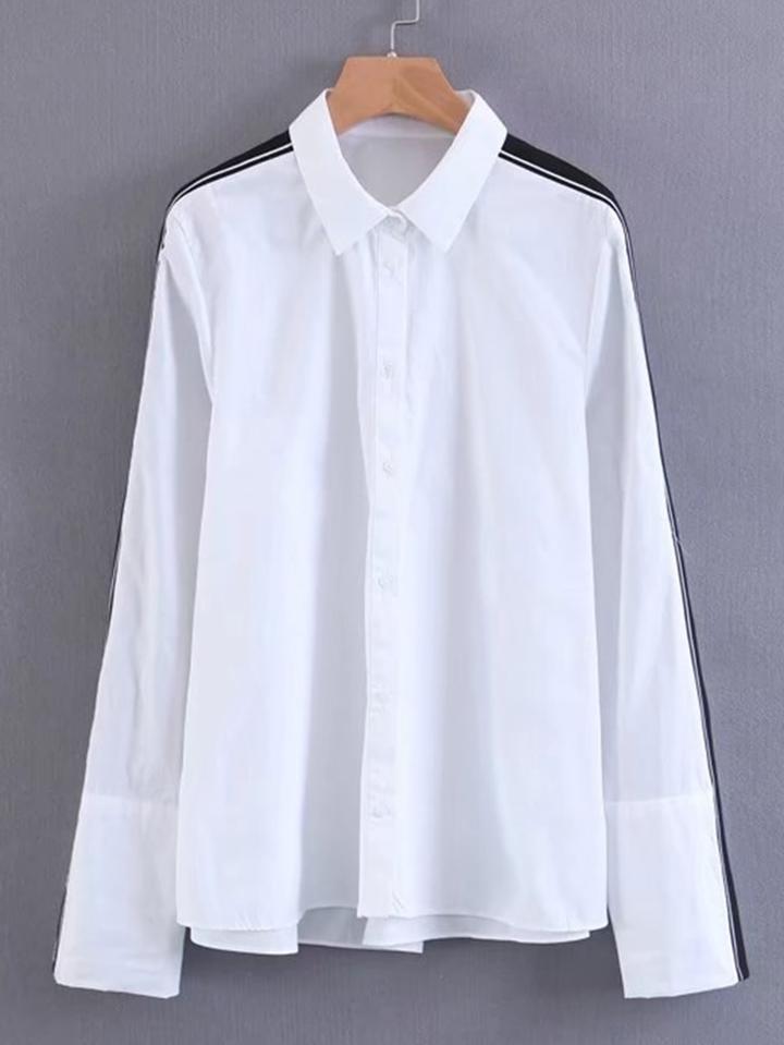Shein Contrast Tape Dip Hem Blouse