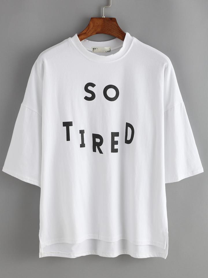 Shein Letters Print Dip Hem Loose T-shirt