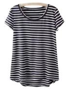 Shein Black Dip Hem Short Sleeve Stripe T-shirt