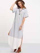 Shein Contrast Curved Hem Polo Collar Slit Dress