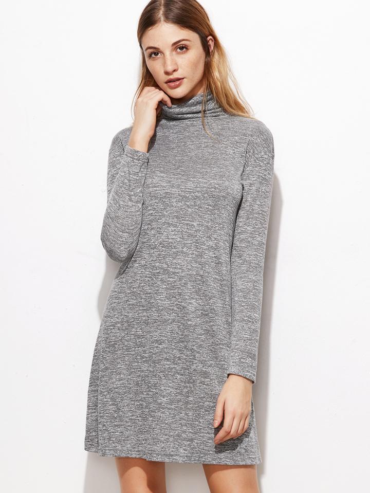 Shein Heather Grey Cowl Neck Shift Dress