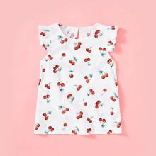 Shein Girls Allover Cherry Print Ruffle Detail Top