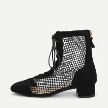 Shein Mesh Detail Lace Up Boots