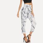 Shein Ink Painting Print Knotted Pants