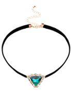 Shein Green Triangle Crystal Pendant Choker Necklace