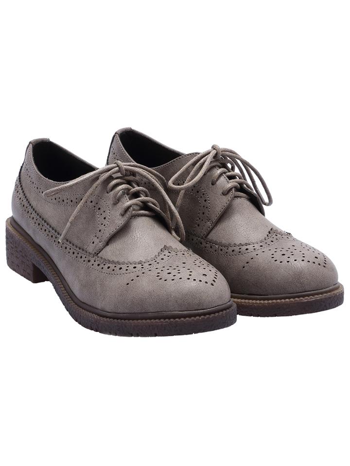 Shein Grey Round Toe Pierced Lace Up Flats