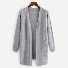 Shein Open Front Pocket Decoration Knit Coat