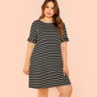 Shein Plus Flounce Sleeve Striped Dress