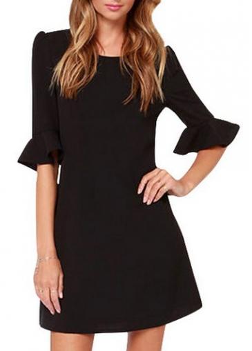 Rosewe Chic Black Flare Sleeve Round Neck Mini Dress