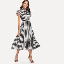 Shein Ruffle Shoulder Vertical Striped Dress