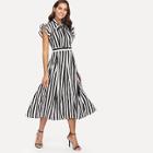Shein Ruffle Shoulder Vertical Striped Dress