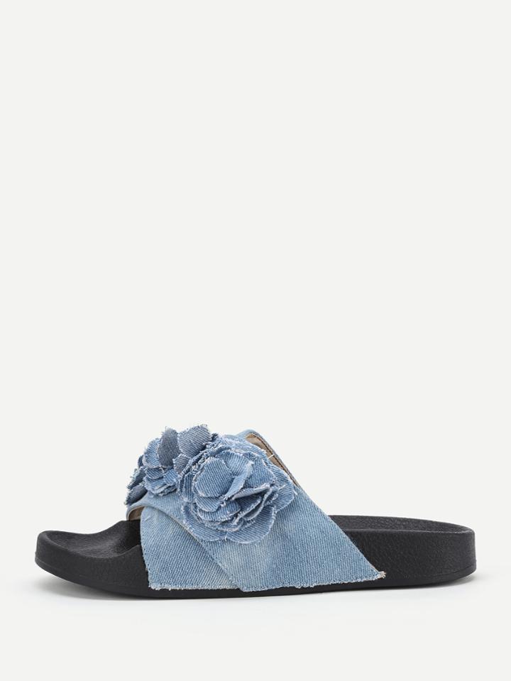 Shein Flower Decorated Denim Slip On Sandals