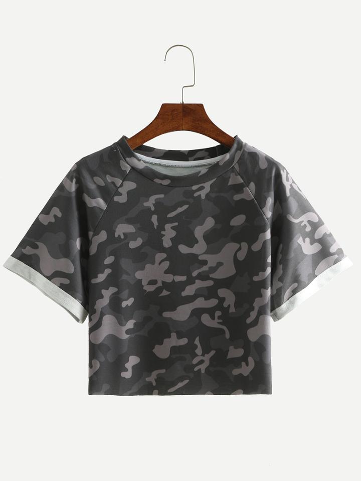 Shein Black Camouflage Crop T-shirt