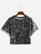 Shein Black Camouflage Crop T-shirt