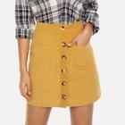 Shein Pocket Patched Buttoned Cord Skirt