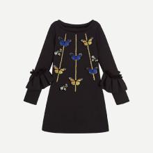 Shein Girls Butterfly Embroidered Patches Ruffle Dress