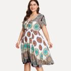 Shein Plus Geo Print Knot Front Mandala Dress