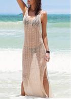 Rosewe White Open Back Side Slit Beach Dress