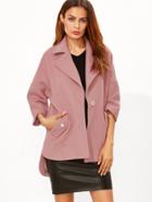 Shein Pink Drop Shoulder Hidden Button High Low Textured Coat