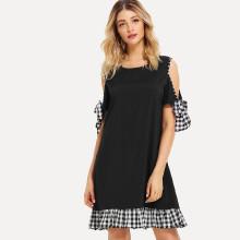 Shein Cut Out Shoulder Checked Panel Dress
