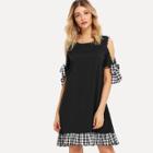 Shein Cut Out Shoulder Checked Panel Dress