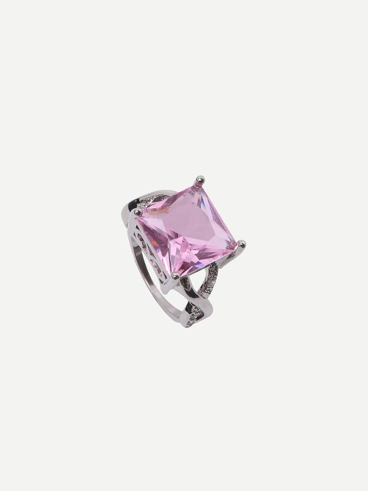 Shein Silver Plated Pink Diamond Ring