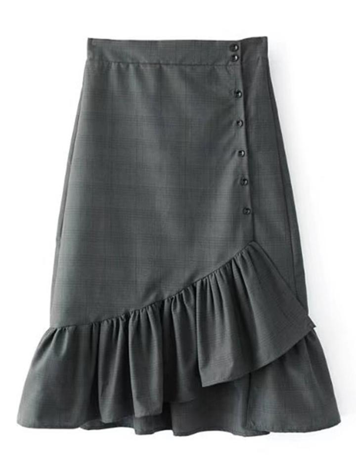 Shein Button Up Asymmetrical Plaid Flute Skirt