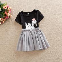 Shein Girls Mesh Contrast Swan Print Dress