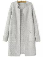 Shein Light Grey Stand Collar Long Sleeve Knit Cardigan