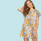 Shein Tie Neck Lace Detail Tropical Tunic Dress