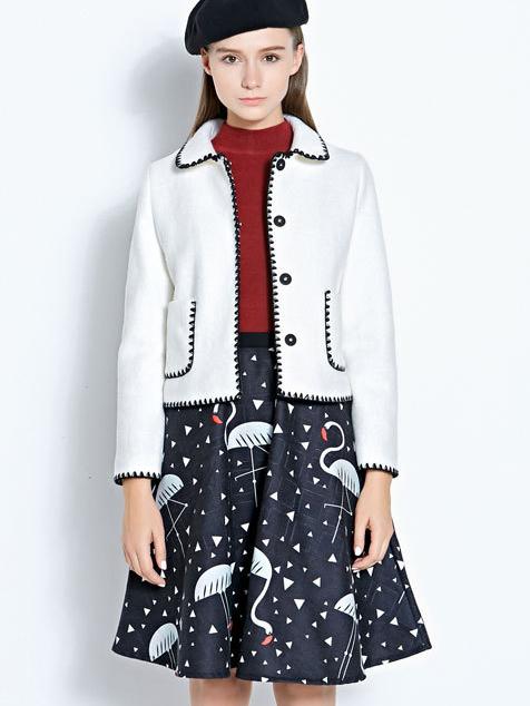Shein White Lapel Long Sleeve Pockets Coat