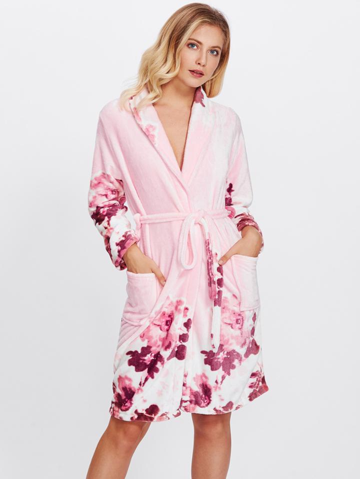 Shein Flower Print Tie Waist Robe