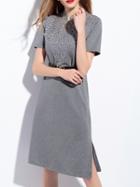 Shein Grey Crochet Belted Asymmetric Dress